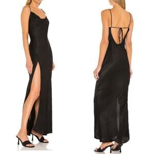 Resa River Dress in Black Large New Womens Lbd satin Long Slip Gown Lg L Revolve